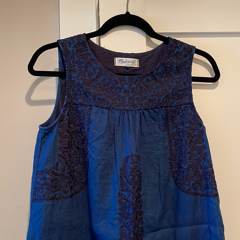 Navy Embroidered Madewell Dress, Small